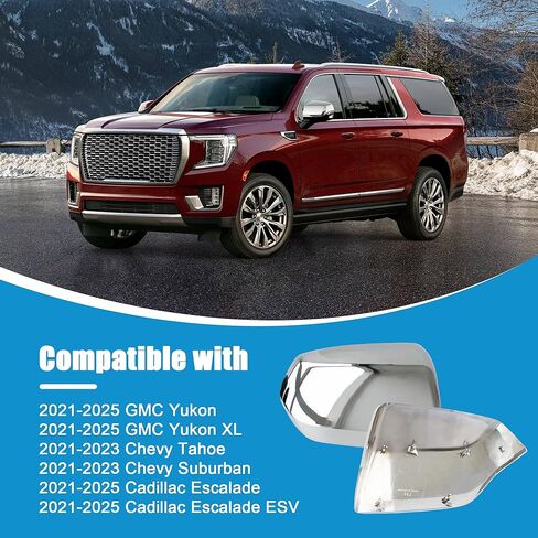 Chrome Mirror Cover Caps Clip on Replacement Fit for 2021-2025 Chevy Tahoe Suburban for GMC Yukon/Yukon XL for Cadillac Escalade/Escalade ESV(2 Pcs Chrome Side View Mirror Covers Replacement) in Saudi Arabia