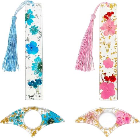 4 Pcs Dried Flower Resin Thumb Book Page Holder and Acrylic Bookmarks Set, Handmade Floral Book Mark with Tassel & Reading Ring, Aesthetic Book Accessories Gift for Book Lovers, Bookworms in Kuwait