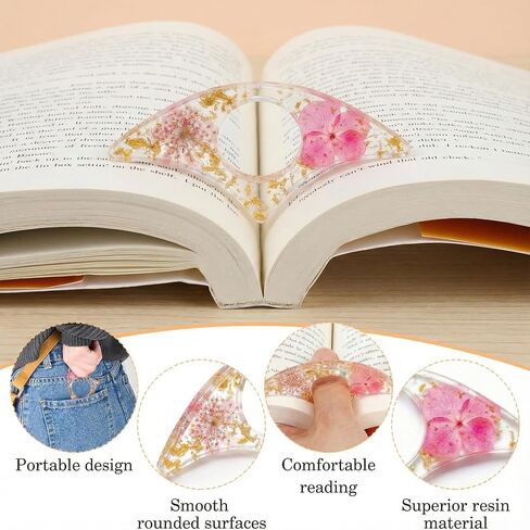 4 Pcs Dried Flower Resin Thumb Book Page Holder and Acrylic Bookmarks Set, Handmade Floral Book Mark with Tassel & Reading Ring, Aesthetic Book Accessories Gift for Book Lovers, Bookworms in Kuwait