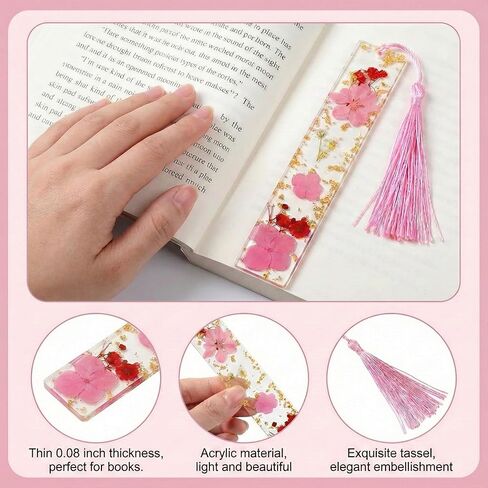 4 Pcs Dried Flower Resin Thumb Book Page Holder and Acrylic Bookmarks Set, Handmade Floral Book Mark with Tassel & Reading Ring, Aesthetic Book Accessories Gift for Book Lovers, Bookworms in Kuwait