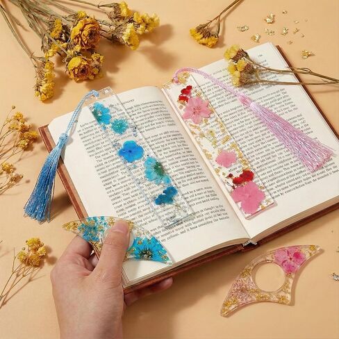 4 Pcs Dried Flower Resin Thumb Book Page Holder and Acrylic Bookmarks Set, Handmade Floral Book Mark with Tassel & Reading Ring, Aesthetic Book Accessories Gift for Book Lovers, Bookworms in Kuwait