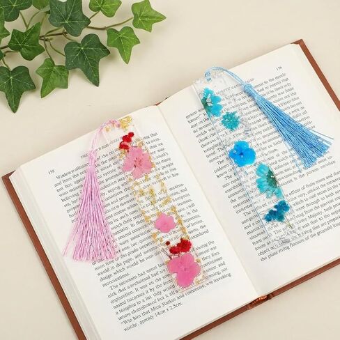 4 Pcs Dried Flower Resin Thumb Book Page Holder and Acrylic Bookmarks Set, Handmade Floral Book Mark with Tassel & Reading Ring, Aesthetic Book Accessories Gift for Book Lovers, Bookworms in Kuwait