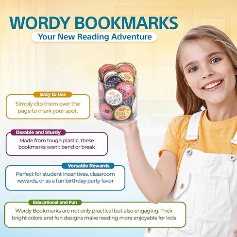 Reading Rewards Clip Over The Page Wordy Bookmarks for Kids - Fun Bookmarks for Children, Classroom Prizes, Motivational Book Markers, Planner Accessories - Book Marks for Reading Women - 75 Pack in Kuwait