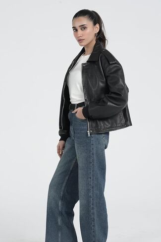 STREGA Women’s Oversized Cropped Lambskin Leather Jacket in Saudi Arabia
