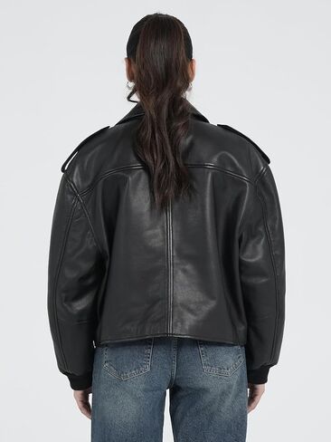 STREGA Women’s Oversized Cropped Lambskin Leather Jacket in Saudi Arabia