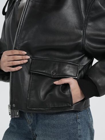 STREGA Women’s Oversized Cropped Lambskin Leather Jacket in Saudi Arabia