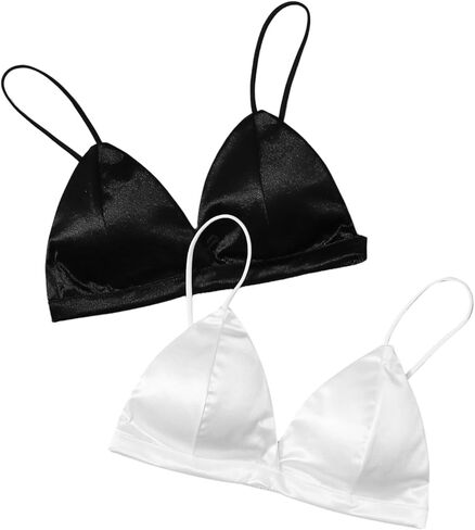 WDIRARA Women's 2 Piece Satin Wireless Bralette Spaghetti Strap Bras in Saudi Arabia