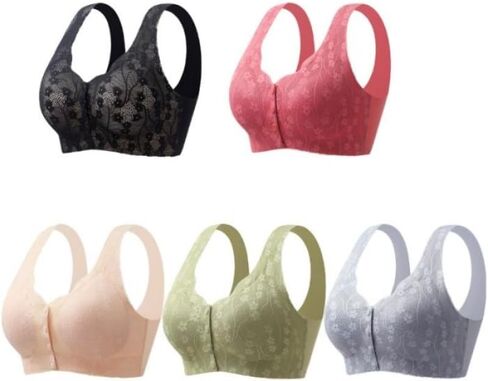 5Pcs Bras for Older Women No Underwire Front Closure Comfort Senior Wireless Snap Closing Bra in Saudi Arabia
