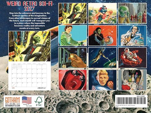 Weird Retro Sci Fi Calendar 2027 Vintage Scifi Monthly Wall Calender 12 Month in Saudi Arabia