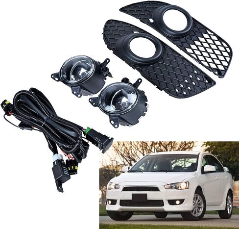 Astra Depot Compatible with 2008-2014 Mitsubishi Lancer Sedan 4DR Pair Bumper Fog Light Lamp with Wiring Switch Kit & Grille Bezels Cover in Saudi Arabia