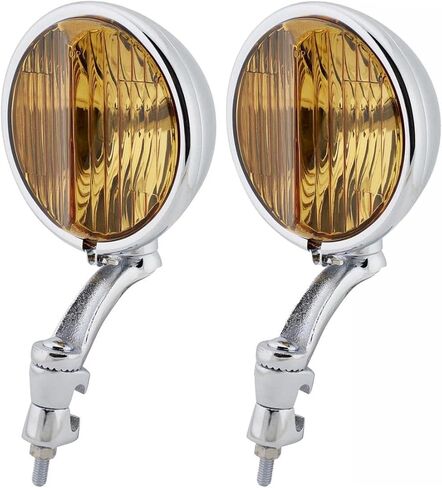 Speedway Motors Passenger Car Fog Lamps with Bracket, Amber Pair, Stainless Steel Housing, Quartz Halogen Cat Eye Lens, Universal Ball & Cup Adjustable Mount Kit in Kuwait