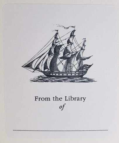 Classic Bookplate with Vintage Grey Ship Illustration. Set of 10. 3" H x 2 1/2" W Fill in Style in Saudi Arabia