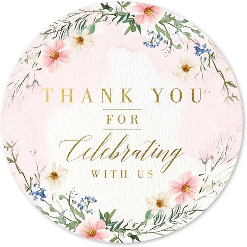 Mobiusea Creation Wild Floral Wedding Thank You Stickers | 2" Gold Foil Thank You for Celebrating With Us Labels | 60pcs Waterproof Favor Stickers for Weddings, Baby Showers, Bridal Showers, & Parties in Saudi Arabia