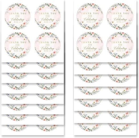 Mobiusea Creation Wild Floral Wedding Thank You Stickers | 2" Gold Foil Thank You for Celebrating With Us Labels | 60pcs Waterproof Favor Stickers for Weddings, Baby Showers, Bridal Showers, & Parties in Saudi Arabia