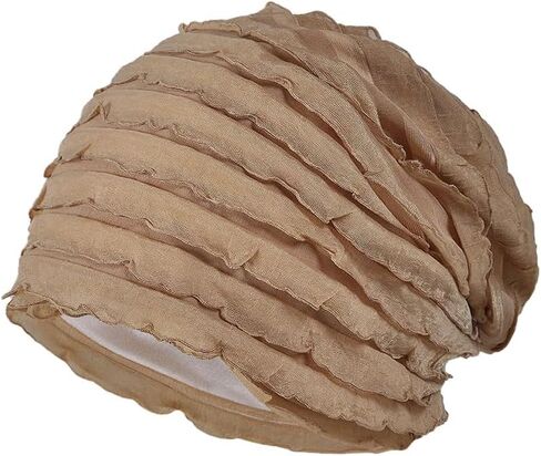 Fashion Ruffle Beanie Hat Breathable Skullies Bonnet Cap Slouchy Chemo Beanies Sleep Headwear Caps in Saudi Arabia