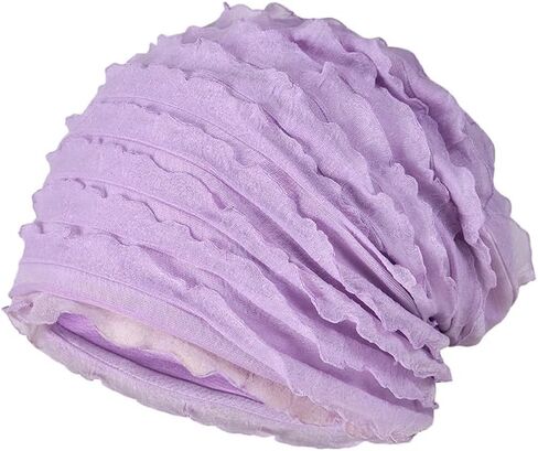 Fashion Ruffle Beanie Hat Breathable Skullies Bonnet Cap Slouchy Chemo Beanies Sleep Headwear Caps in Saudi Arabia