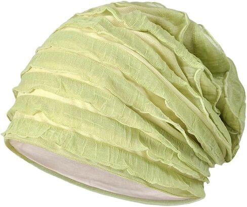 Fashion Ruffle Beanie Hat Breathable Skullies Bonnet Cap Slouchy Chemo Beanies Sleep Headwear Caps in Saudi Arabia