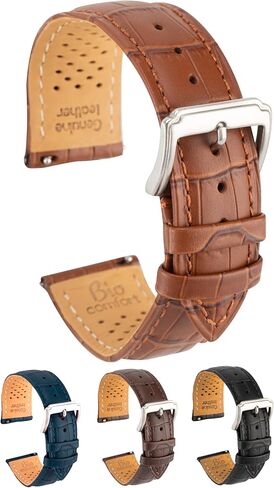 Genuine Leather Watch Band, Breathable Biocomfort Perforated Strap, Quick Release, Replacement Strap for Men & Women - Padded & Stitched, Unisex,Gift in Saudi Arabia