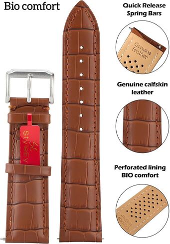 Genuine Leather Watch Band, Breathable Biocomfort Perforated Strap, Quick Release, Replacement Strap for Men & Women - Padded & Stitched, Unisex,Gift in Saudi Arabia