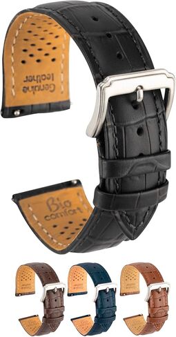 Genuine Leather Watch Band, Breathable Biocomfort Perforated Strap, Quick Release, Replacement Strap for Men & Women - Padded & Stitched, Unisex,Gift in Saudi Arabia