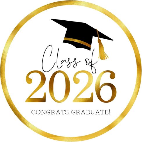 Graduation Stickers Class of 2026 Gold Foil Graduation Cap Stickers 1.75 Inch 60PCS Grad Sticker Round Congrats Graduate Labels for Envelope Seals Cards Announcements Party Favors (Gold) in Saudi Arabia