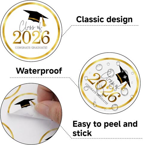 Graduation Stickers Class of 2026 Gold Foil Graduation Cap Stickers 1.75 Inch 60PCS Grad Sticker Round Congrats Graduate Labels for Envelope Seals Cards Announcements Party Favors (Gold) in Saudi Arabia