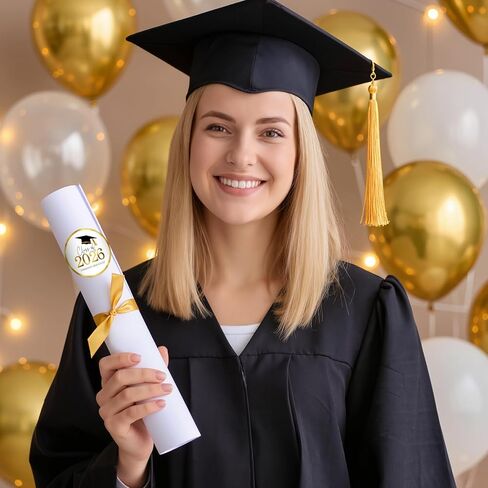 Graduation Stickers Class of 2026 Gold Foil Graduation Cap Stickers 1.75 Inch 60PCS Grad Sticker Round Congrats Graduate Labels for Envelope Seals Cards Announcements Party Favors (Gold) in Saudi Arabia