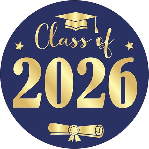 Graduation Stickers Class of 2026 Gold Foil Graduation Cap Stickers 1.75 Inch 60PCS Grad Sticker Round Congrats Graduate Labels for Envelope Seals Cards Announcements Party Favors (Gold) in Kuwait