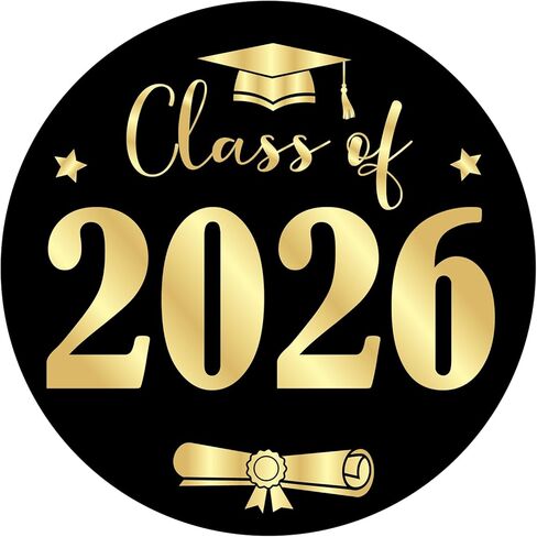 Graduation Stickers Class of 2026 Gold Foil Graduation Cap Stickers 1.75 Inch 60PCS Grad Sticker Round Congrats Graduate Labels for Envelope Seals Cards Announcements Party Favors (Gold) in Saudi Arabia