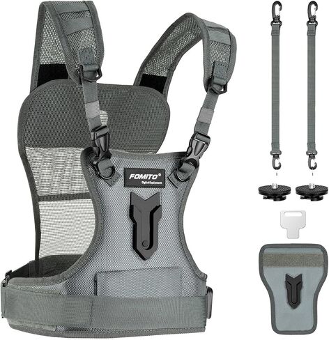 Fomito Multi Camera Carrying Chest Harness System Vest with Side Holster for Canon 6D 600D 5D2 5D3 Nikon D800 D600 D300 D7000 D90 Sony A7S A7R A7S2 Panasonic Olympus DSLR in Kuwait
