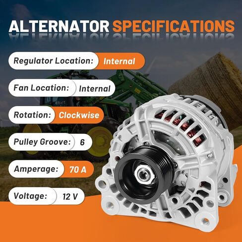 RE529377 Tractor Alternator 12V/70A Fits for John Deere Loader Tractor Skid Steer Models 244J 304J 313 315 328 CT315 4120 5065M 6100D Replaces RE509648 0124315030 0124315042 SE501831 AL5057N in Kuwait