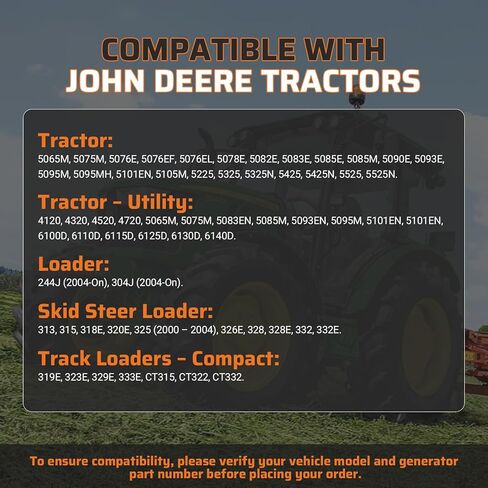 RE529377 Tractor Alternator 12V/70A Fits for John Deere Loader Tractor Skid Steer Models 244J 304J 313 315 328 CT315 4120 5065M 6100D Replaces RE509648 0124315030 0124315042 SE501831 AL5057N in Kuwait