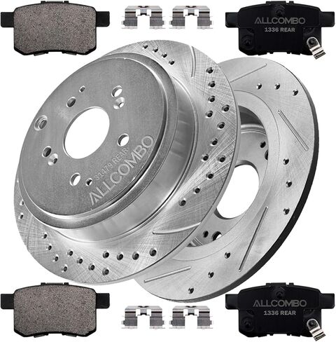 ALLCOMBO 11.10" Rear Brake Kit for 2008 2009 2010 2011 2012 2013 2014 2015 2016 2017 Honda Accord, 2009 2010 2011-2014 Acura TSX Brakes and Rotors, Brake Pads and Rotors Drilled Slotted Replacement in Saudi Arabia