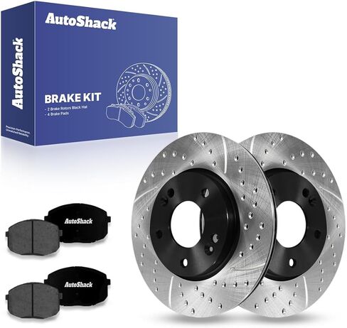 دوارات فرامل مطلية بفتحات تهوية أمامية من AutoShack + وسادات سيراميك ممتازة طقم فرامل 6 قطع بديلة لـ 2014-2019 Kia Soul 2019-2022 Kia Forte 2018-2023 Hyundai Kona ArmorStop 11.02 بوصة (280 مم) in Saudi Arabia