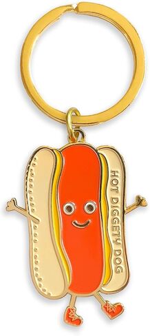 Hot Dog Keychain – Cute Happy Enamel Hot Diggety Dog Charm for Bag, Purse, Backpack – Sturdy Gold Metal Key Chain – Gift or Party Favor for Birthday, Baseball Fan, Camper, Foodie – USA Small Business in Kuwait