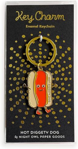 Hot Dog Keychain – Cute Happy Enamel Hot Diggety Dog Charm for Bag, Purse, Backpack – Sturdy Gold Metal Key Chain – Gift or Party Favor for Birthday, Baseball Fan, Camper, Foodie – USA Small Business in Kuwait
