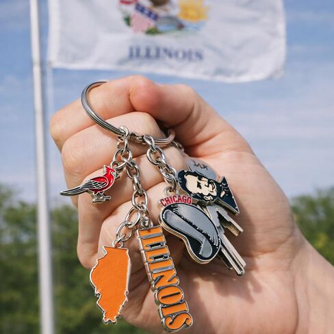 Westmon Works Illinois Keychain Metal Vacation Souvenir Key Ring with Map of State Abraham Lincoln and Name Tag Charms in Saudi Arabia