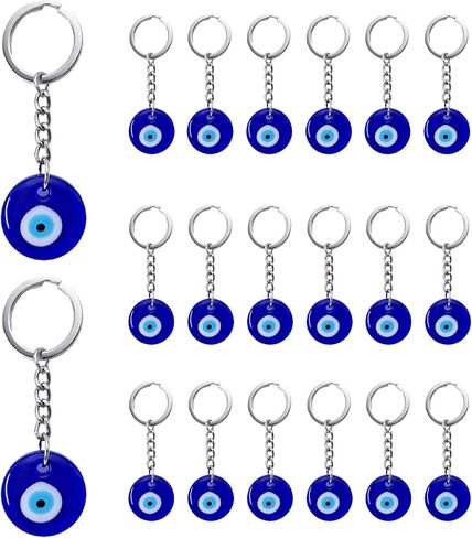 Shinypods 20 Pieces Evil Eye Turkish Blue Evil Eye Keychain Charms Handmade Nazar Amulet Charms Pendants Crafting Glass Keychain with Keyring Hanging Ornament Jewelry Accessories Amulet for Good Luck in Saudi Arabia