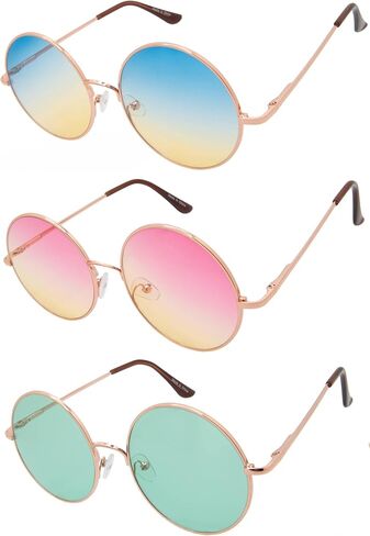 OWL 3 Pack Oversized Round Sunglasses Hippie Style Metal Frame Assorted Colors Circle Glasses in Saudi Arabia