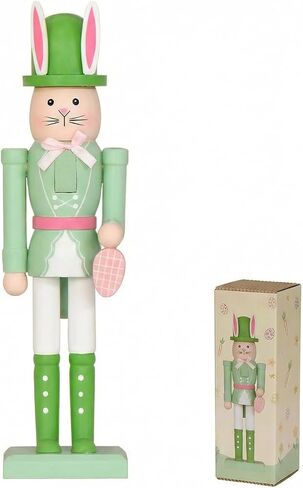 Easter Bunny Nutcracker Decoration, 12-Inch Wooden Tabletop Spring Decor for Mantel, Shelf & Entryway, Giftable Holiday Decoration, Yellow in Kuwait