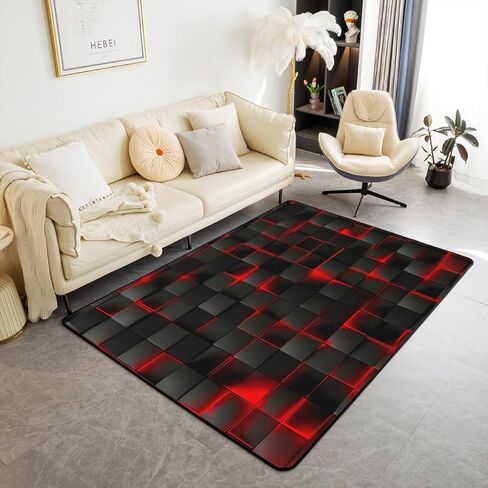 Feelyou Red and Black Area Rug 3x5 Kids Light Geometric Decorative Carpet Set for Boys Teens Living Room Rugs Modern Style Indoor Floor Mat Room Decor in Saudi Arabia