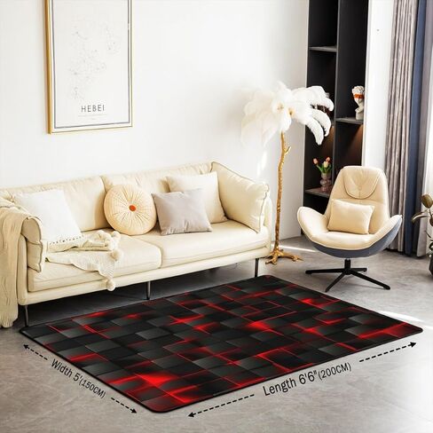 Feelyou Red and Black Area Rug 3x5 Kids Light Geometric Decorative Carpet Set for Boys Teens Living Room Rugs Modern Style Indoor Floor Mat Room Decor in Saudi Arabia