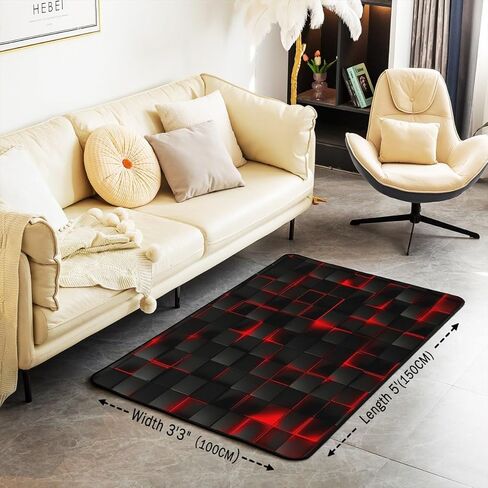 Feelyou Red and Black Area Rug 3x5 Kids Light Geometric Decorative Carpet Set for Boys Teens Living Room Rugs Modern Style Indoor Floor Mat Room Decor in Saudi Arabia