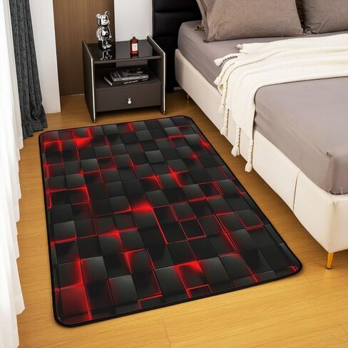 Feelyou Red and Black Area Rug 3x5 Kids Light Geometric Decorative Carpet Set for Boys Teens Living Room Rugs Modern Style Indoor Floor Mat Room Decor in Saudi Arabia