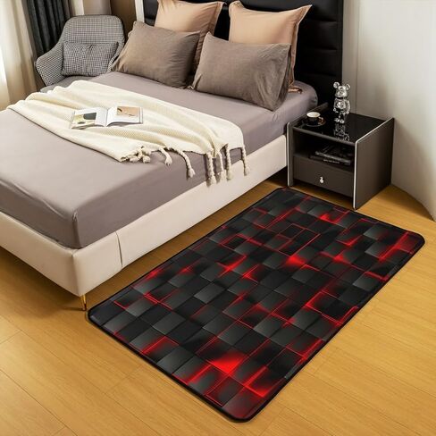 Feelyou Red and Black Area Rug 3x5 Kids Light Geometric Decorative Carpet Set for Boys Teens Living Room Rugs Modern Style Indoor Floor Mat Room Decor in Saudi Arabia