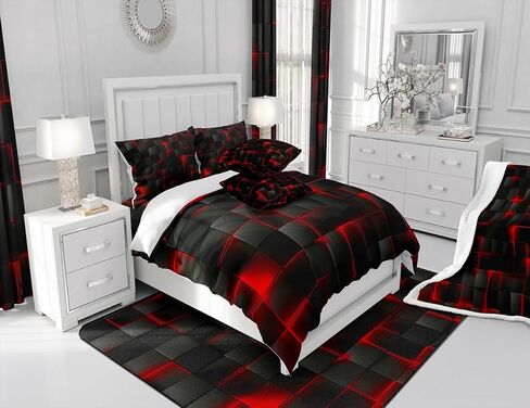 Feelyou Red and Black Area Rug 3x5 Kids Light Geometric Decorative Carpet Set for Boys Teens Living Room Rugs Modern Style Indoor Floor Mat Room Decor in Saudi Arabia