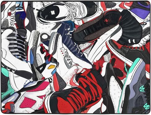 Sneakers Area Rug Cool Basketball Shoes Carpet Modern Design Popular Sport Shoes Rug Polyester Floor Mat Indoor Outdoor Decorative Rug for Living Room Playroom Bedroom Dorm Entrance 5' x 7' in Saudi Arabia