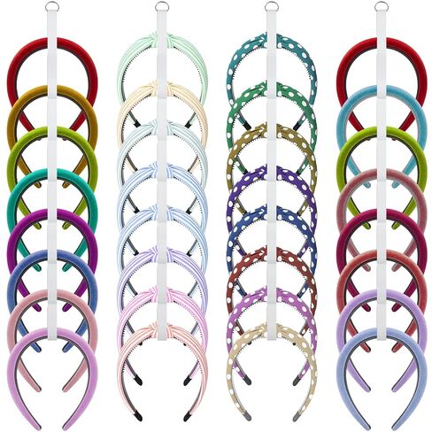4 Pcs Headband Holder Organizer, White Hanging Wall Mounted Hairband Accessories, Hair Hoop Storage Display with 32 Total Rings for Women Girls, Bedroom Dorm Closet Decor in Kuwait