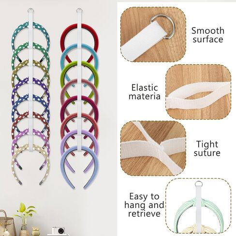 4 Pcs Headband Holder Organizer, White Hanging Wall Mounted Hairband Accessories, Hair Hoop Storage Display with 32 Total Rings for Women Girls, Bedroom Dorm Closet Decor in Kuwait