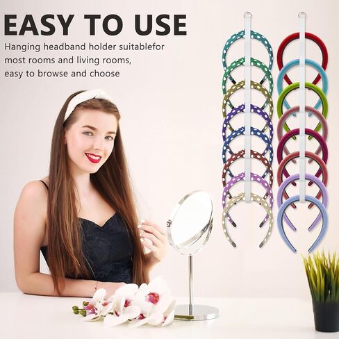 4 Pcs Headband Holder Organizer, White Hanging Wall Mounted Hairband Accessories, Hair Hoop Storage Display with 32 Total Rings for Women Girls, Bedroom Dorm Closet Decor in Kuwait